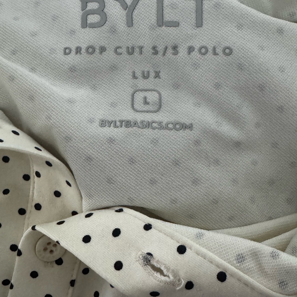 BYLT Basics Cream and Black Polka Dot Polo